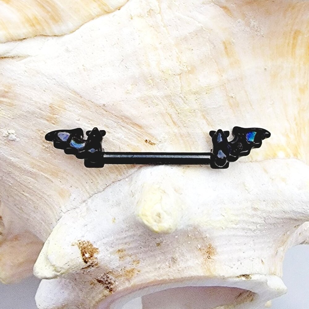 NWT 14G Black Bat PVD coated Surgical Steel abalone insert nipple bar piercing